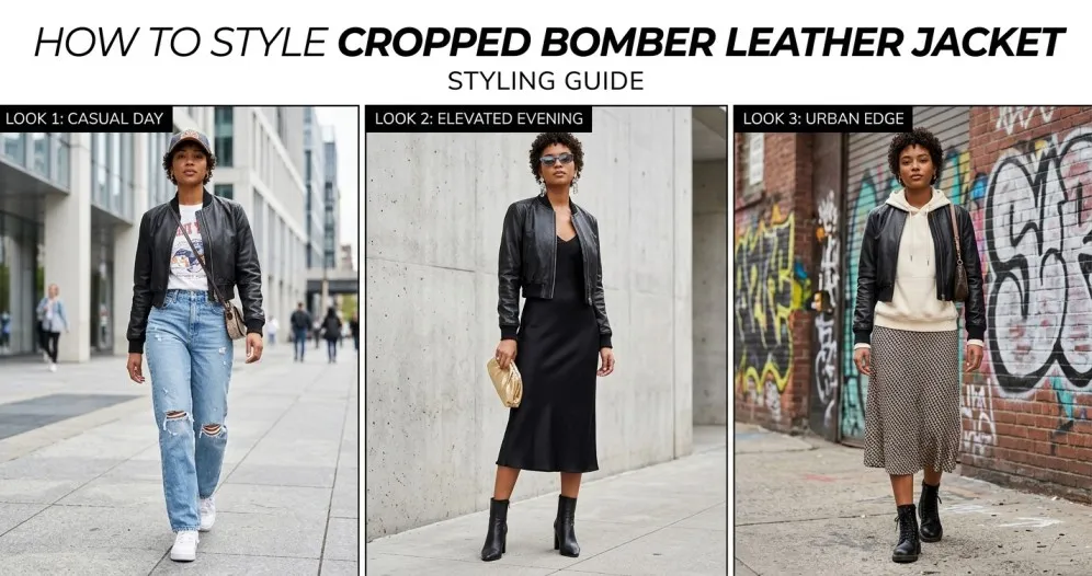 How to Style Cropped Bomber Leather Jacket